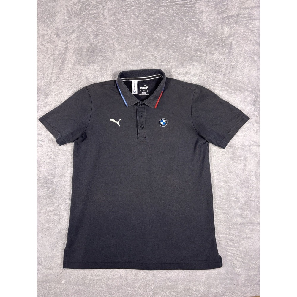 Puma BMW M Motorsport Polo Mens S Black Short Sleeve Side hem vents